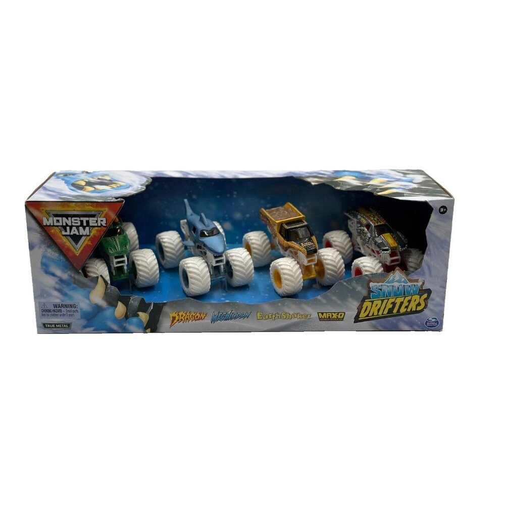 Monster Jam Snow Drifters Dragon Megalodon Earthshaker MaxD
